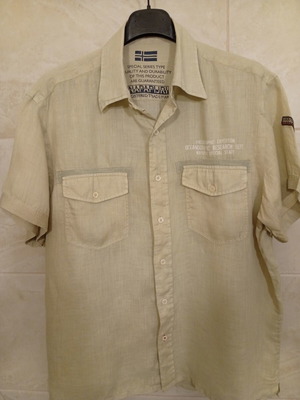 Napapijri linen shirt with short sleeves size L used, beige