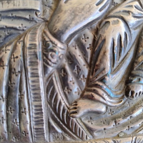 Silver icon of Virgin Mary used, 21.5x15.5 cm