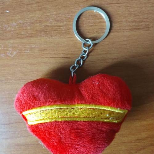Heart Keychain like new, red and yellow plush