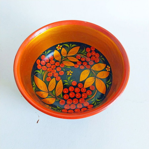 Vintage Khokhloma Hand-Painted Wooden Bowl and Cup Set like new