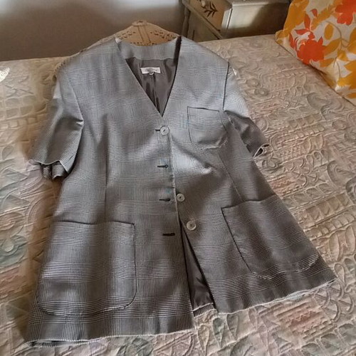 Short-sleeve jacket large elegance wool and viscose black and white check