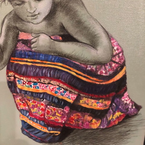 Doumis painting charcoal with acrylic children figures like new