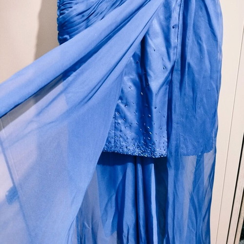 Long dress used, blue, size 46 with slit and scarf