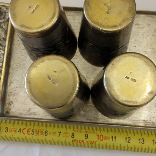 Russian Silver Zolotniki Shot Glass Set with Tray like new