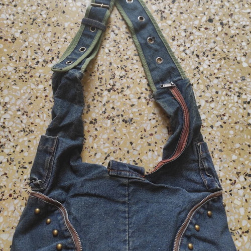 Vintage denim shoulder bag, blue multicolor