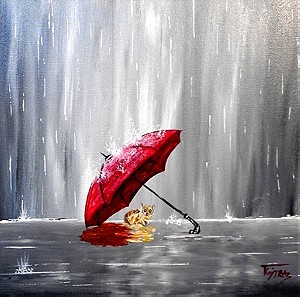 Γάτα στην βροχή  πίνακας ζωγραφικής με ακρυλικά χρώματα