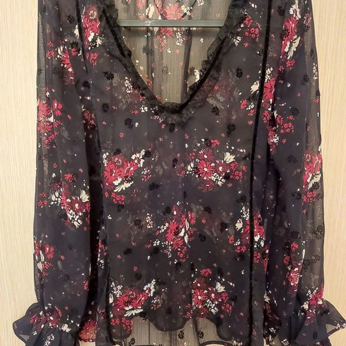 Zara semi-transparent top with ruffles on sleeve like new, black