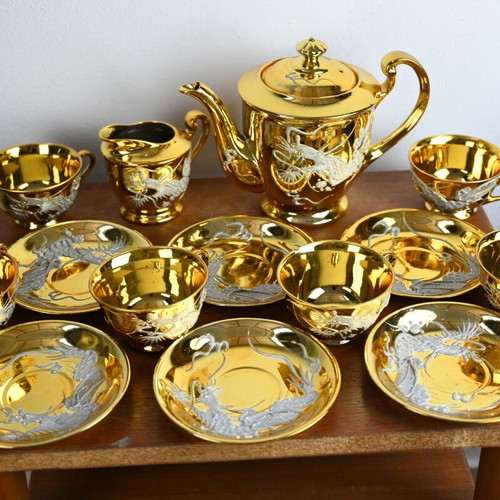 Asian tea set used, gold color