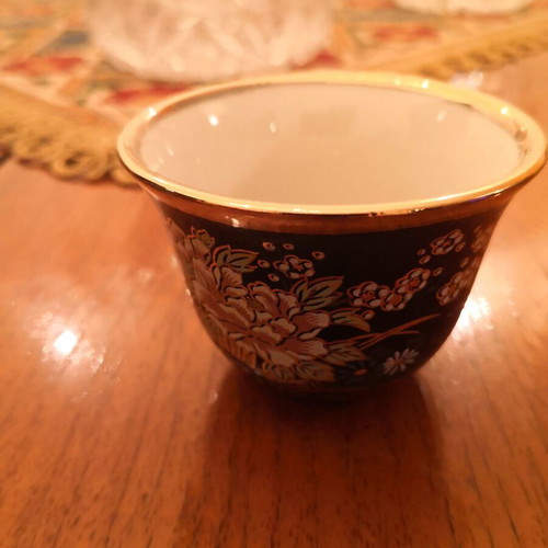 Japanese tea or sake cups set of 10 porcelain with cobalt and gold vintage