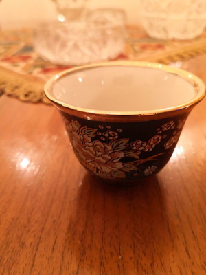 Japanese tea or sake cups set of 10 porcelain with cobalt and gold vintage
