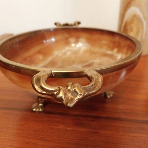 Vintage Onyx Marble Set Made in Italy with Lamp, Vase, Bowl & Ashtray