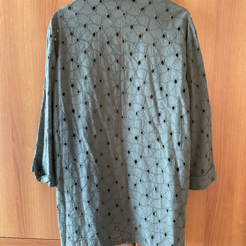 Celestino perforated long jacket new, green, 100% cotton