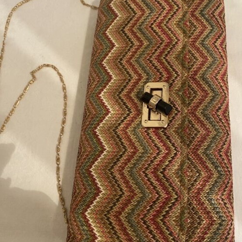 Clutch bag with colorful zig-zag pattern like new, crossbody