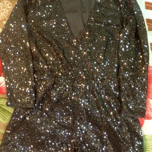 H&M black sequin romper playsuit, long sleeve, XL