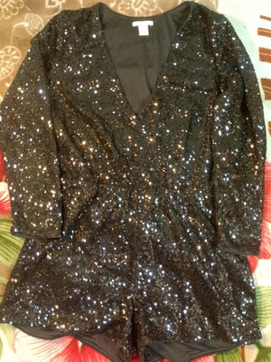 H&M black sequin romper playsuit, long sleeve, XL