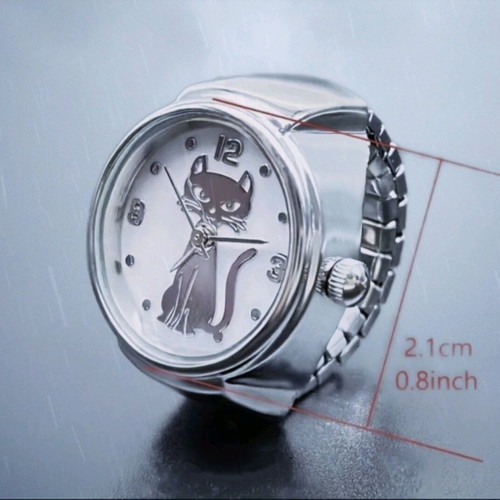 Cat Design Quartz Watch Ring new, silver and white