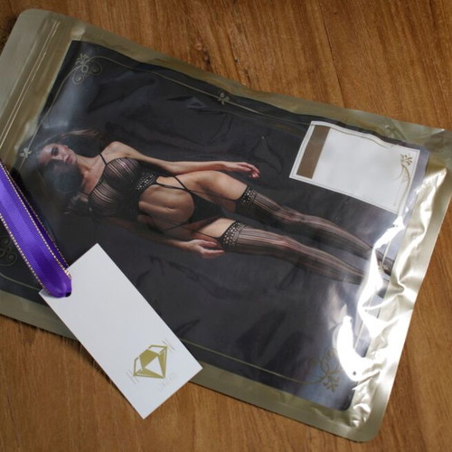 Monokommο mesh lingerie new, black with integrated garter belt