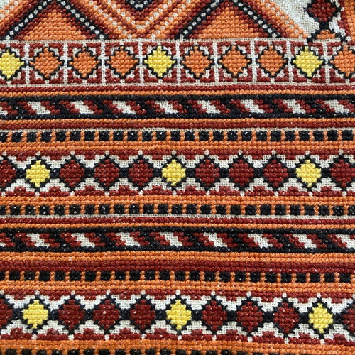 Set of 3 vintage handmade embroidered runners with geometric design