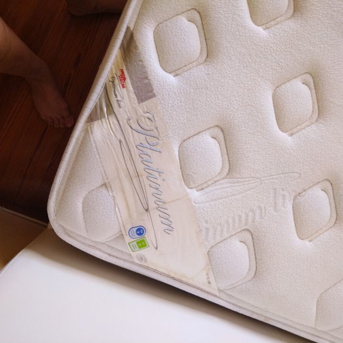 Double bed with white leather and Media Strom Premium mattress 150x200