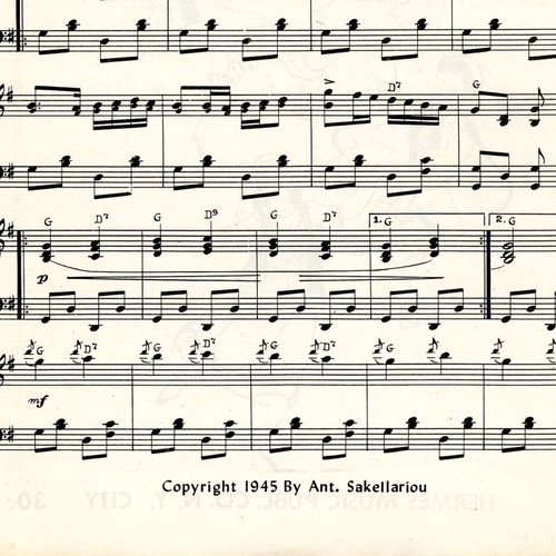 Nisiotikos Hassapiko Sheet Music used, Greek dance piano score