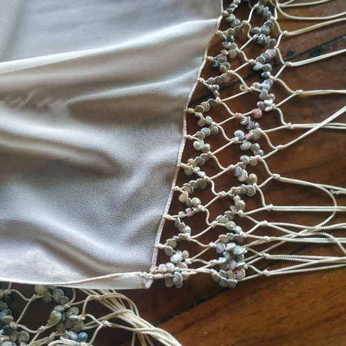 Narrow scarf new with shells, viscose, light cream color