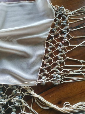Narrow scarf new with shells, viscose, light cream color