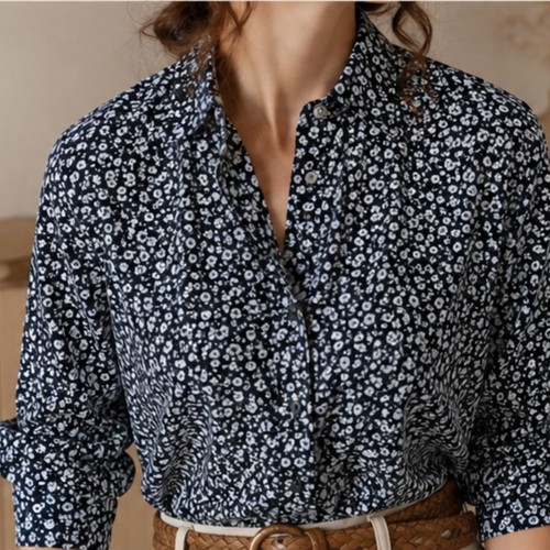 Floral Viscose Shirt L like new, black and white