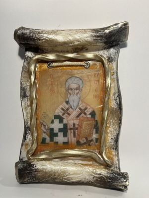 Saint Cyprian Wax Icon new, handmade 19x25 cm