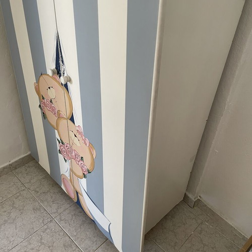 Children's wardrobe used, hand-painted solid wood, 80x45x170 cm