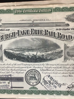 Μετοχή Τίτλος 147 μετόχων της εταιρείας σιδηροδρόμων Pittsburgh, Goldman, Sachs and Co, 1956 μεταχειρισμένη