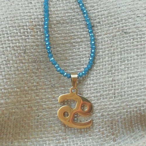 Cancer Zodiac Necklace gold plated with blue iridescent pendant