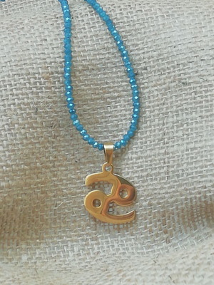 Cancer Zodiac Necklace gold plated with blue iridescent pendant