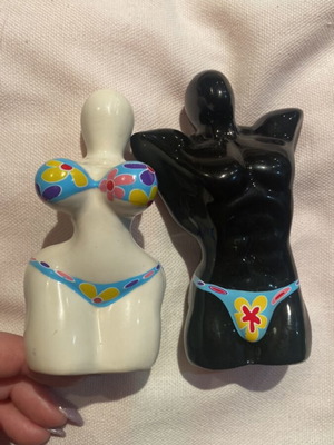 Couple White Woman and Black Man Novelty Torso Salt and Pepper Pots Ceramic