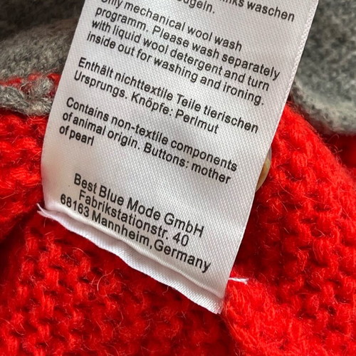 Katestorm wool knit cardigan like new, red with gray trim