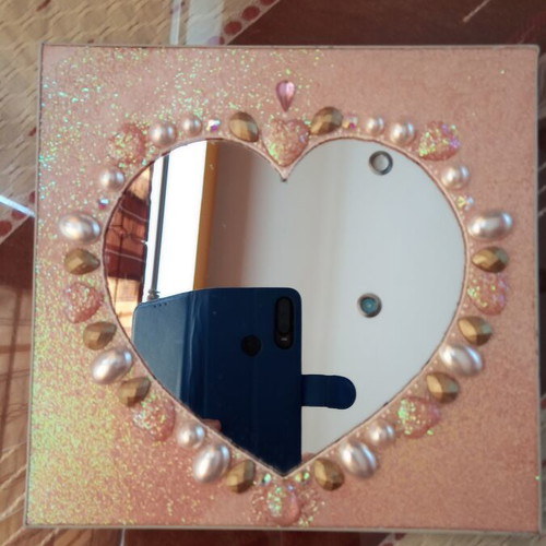 Handmade mirror with glitter and beads