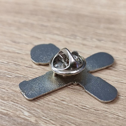 Feggrini metal pin brooch used, coffee portafilter and tamper