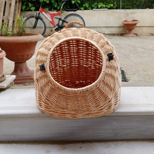 Cat transport basket and nest made of natural willow wood Vida XL like new