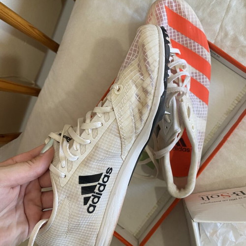 Adidas Athletic Spikes used, size 38.5, white and orange