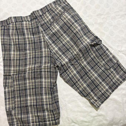 Vintage checked bermuda shorts used, size M/L, gray and beige