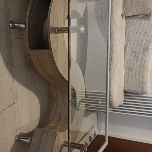 Sigma coffee table like new with glass top and wooden base