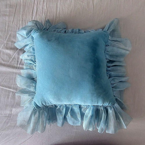 Velvet inflatable decorative pillow, vintage, sky blue