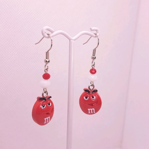 M&M's candy earrings new, red