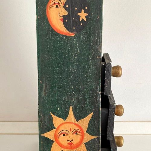 Wooden Pyramid Chest of Drawers used with Hand-Painted Sun Moon Stars