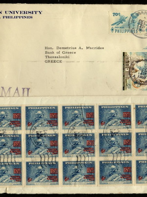 Stamp collection with 40 envelopes and 3 cards from various countries