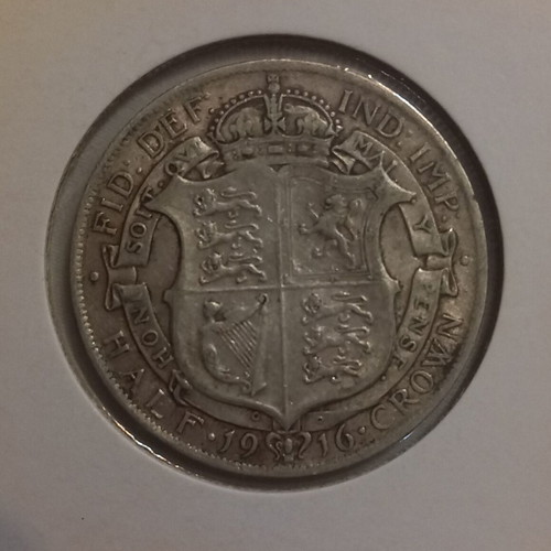 Silver coin 1/2 crown 1916 used, United Kingdom