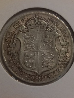 Silver coin 1/2 crown 1916 used, United Kingdom