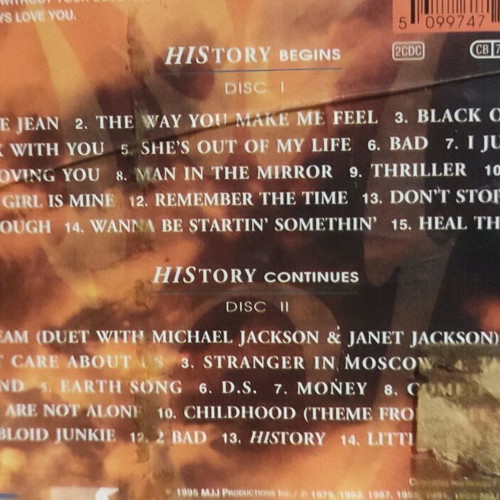 Michael Jackson History 2-disc CD set, pop