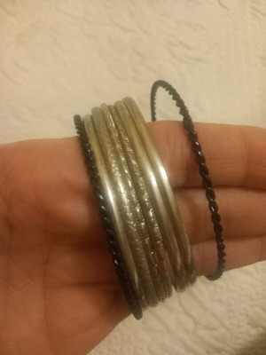 Bracelets used, set of 8, silver and black