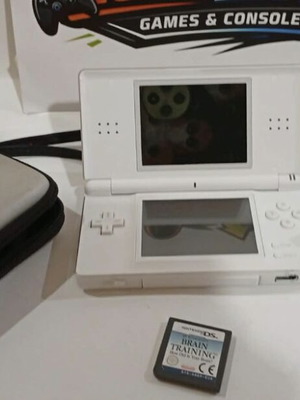 Nintendo DS Lite White used handheld console with charger and Brain Training