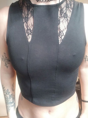 Black top with lace details like new, tight fit